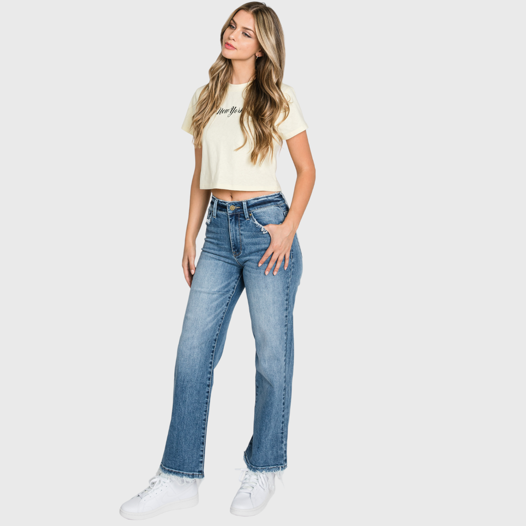 P489WF-MD SUPER HIGH RISE STRETCH SLIM STRAIGHT JEANS