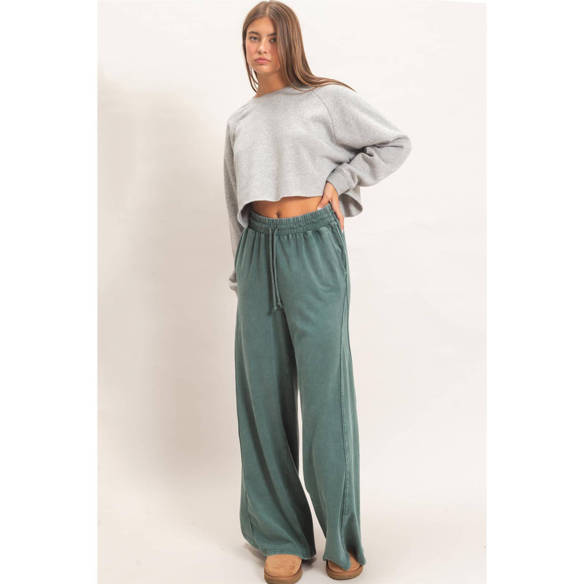Wide Leg Mineral Wash Pants