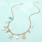 Starfish Anchor Teal Palm Tree Necklace