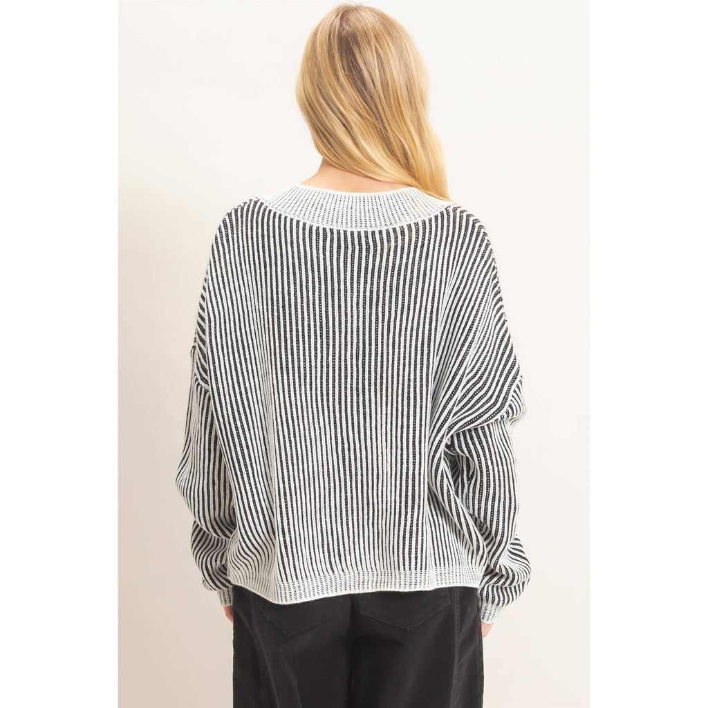 Striped V-Neck Ribbed Sweater