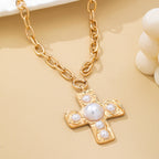 Hammered Cross Pearl Necklace | 80N93048