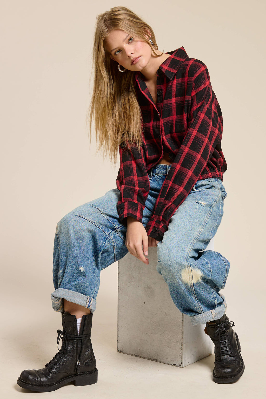 Plaid Button Up Crop Shirt