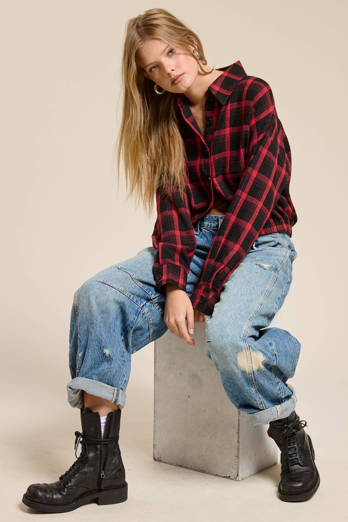 Plaid Button Up Crop Shirt
