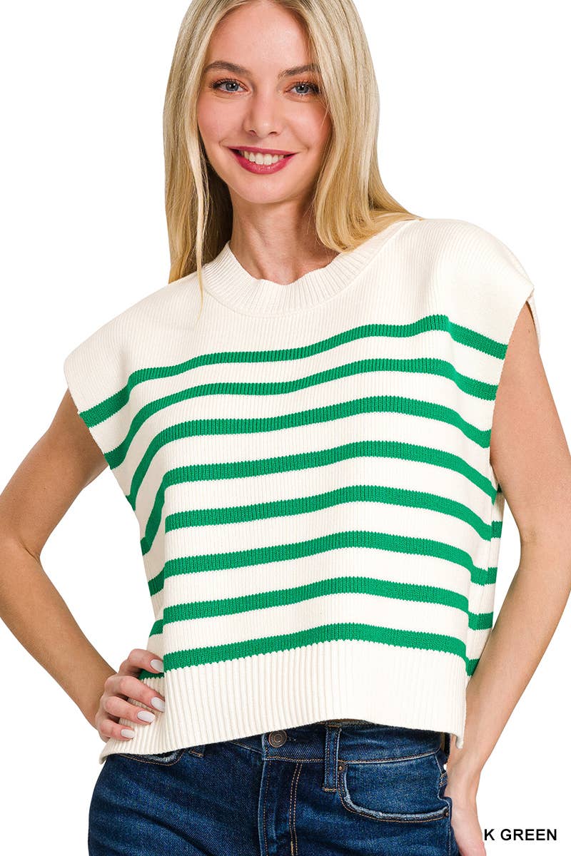 Oversized Crew Neck Stripe Sweater Vest