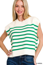 Oversized Crew Neck Stripe Sweater Vest