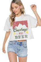 Cowboy & Beer Vintage Graphic S/S Faux Cropped Tee