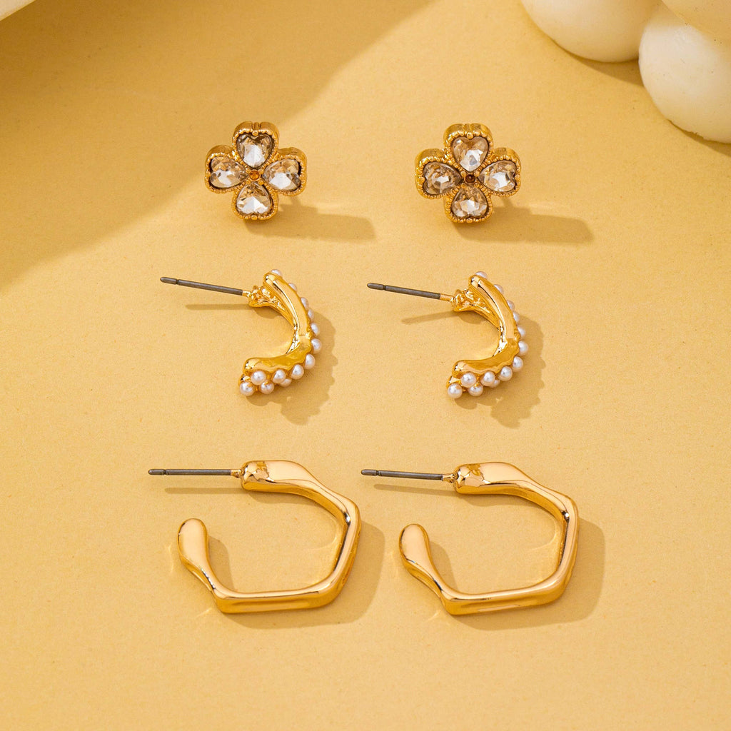 Floral Gem Pearl Hoop Trio Earrings | 80E62420
