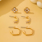 Floral Gem Pearl Hoop Trio Earrings | 80E62420