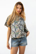 BAYOU Camo Print Oversized One Shoulder T Shirt