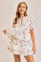 Football Print Tie-Front Babydoll Top