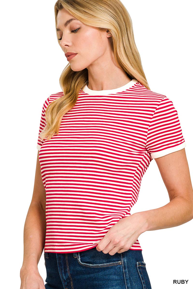 Red + White Stripe Cotton Tee
