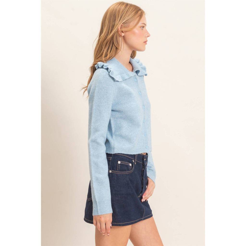Ruffled Collar Knit Cardigan