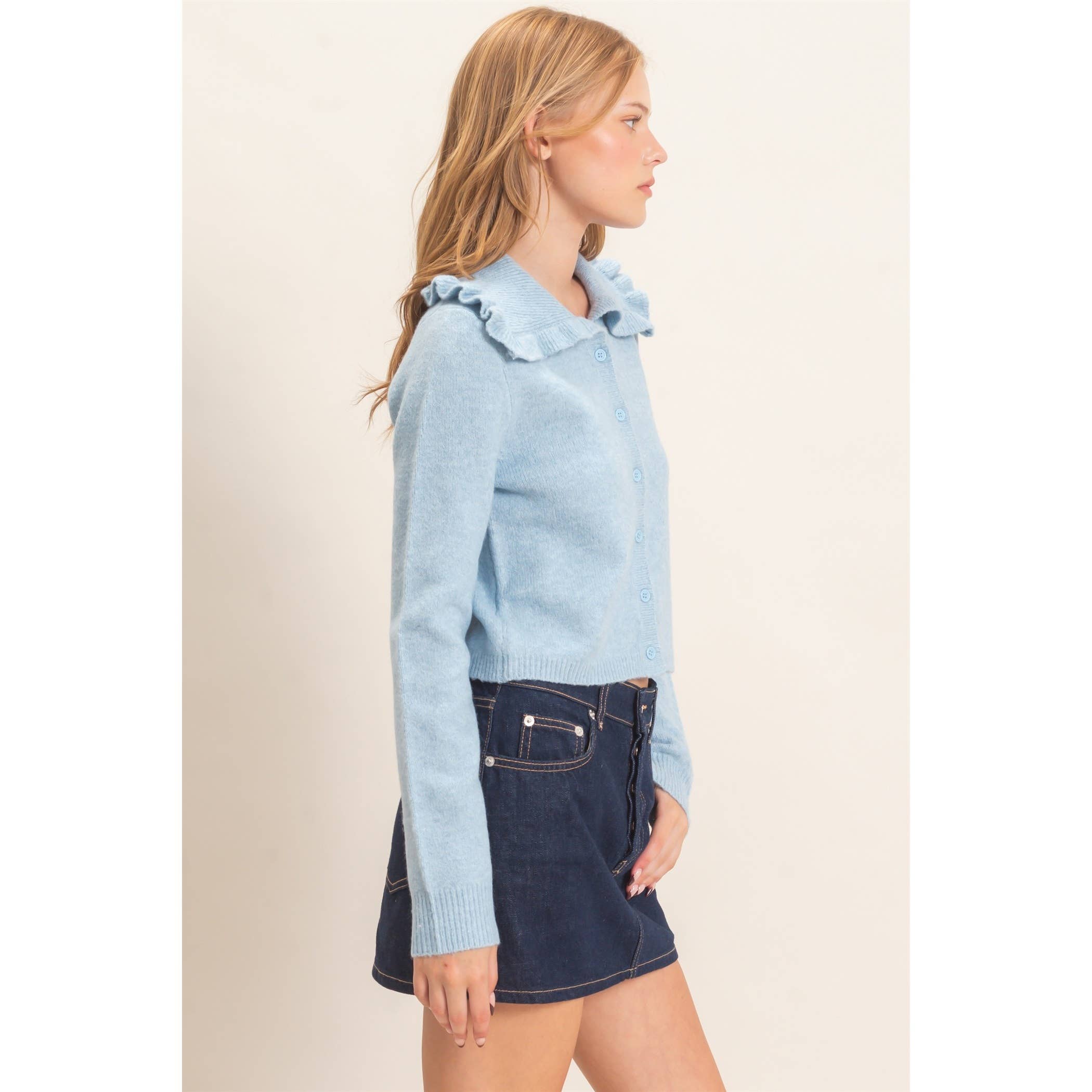 Ruffled Collar Knit Cardigan