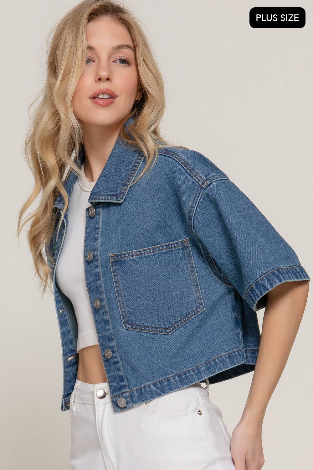 [PLUS SIZE] Short Sleeve Boxy Short Denim Jacket