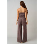 STRIPED PRINT SMOCKED BACK TUBE TOP AND PANTS SET