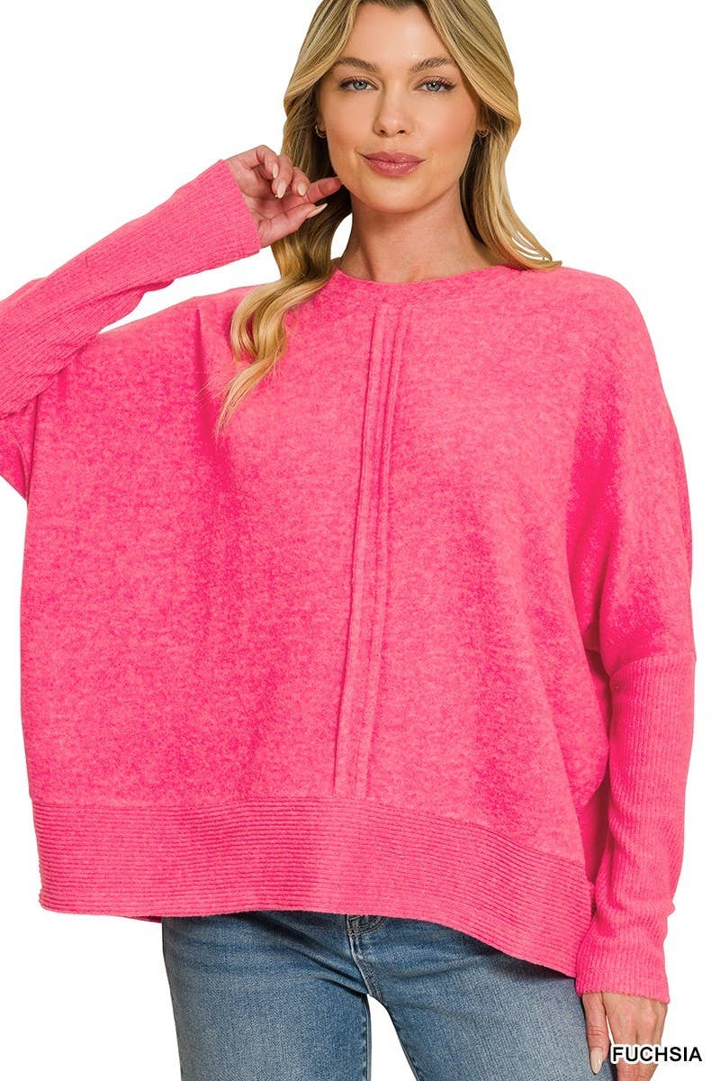 Brushed Melange Hacci Center Seam Oversized Sweater