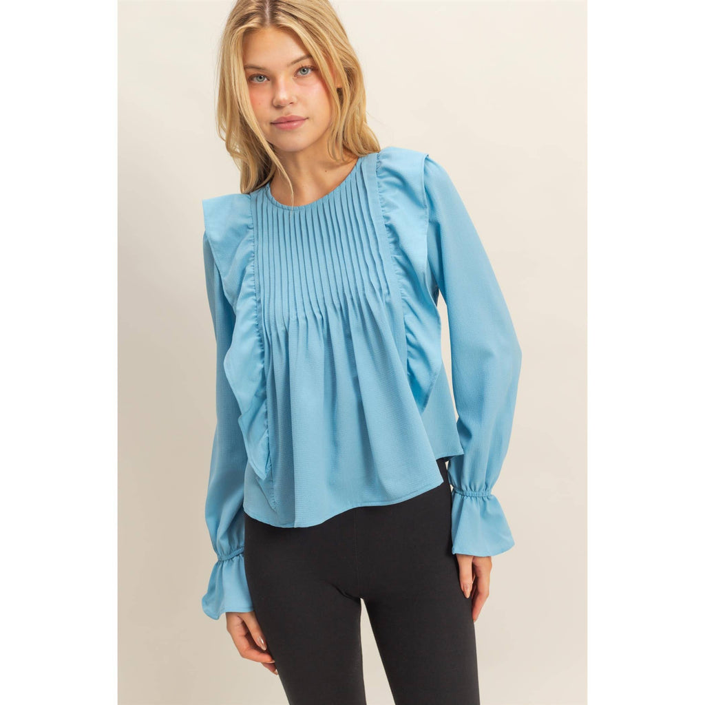 Pintuck Ruffle Detail Woven Blouse