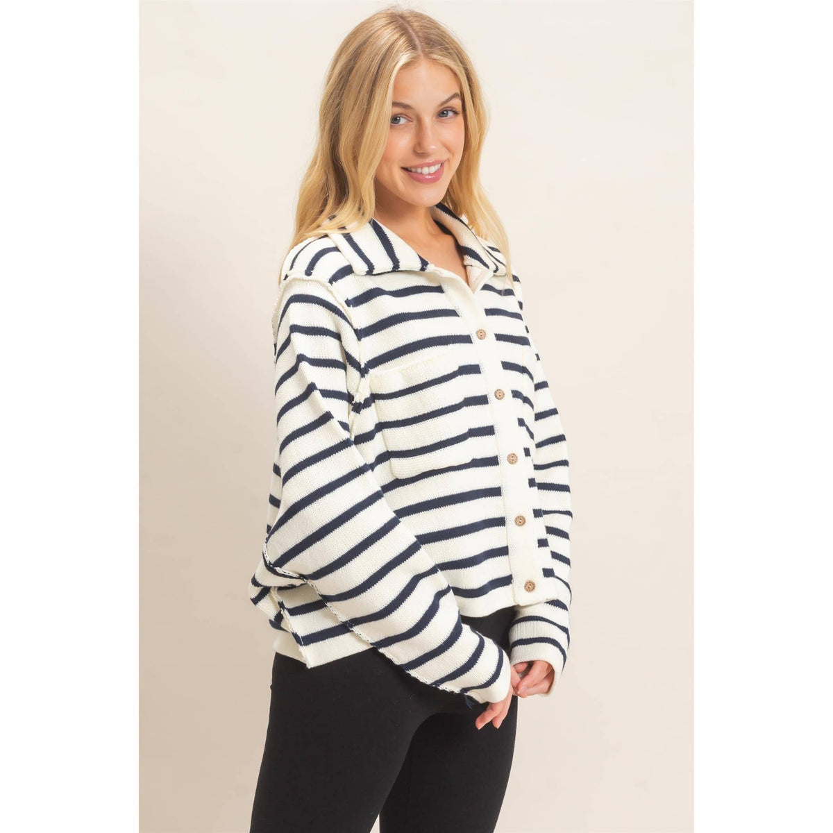 Striped Button Front Cardigan