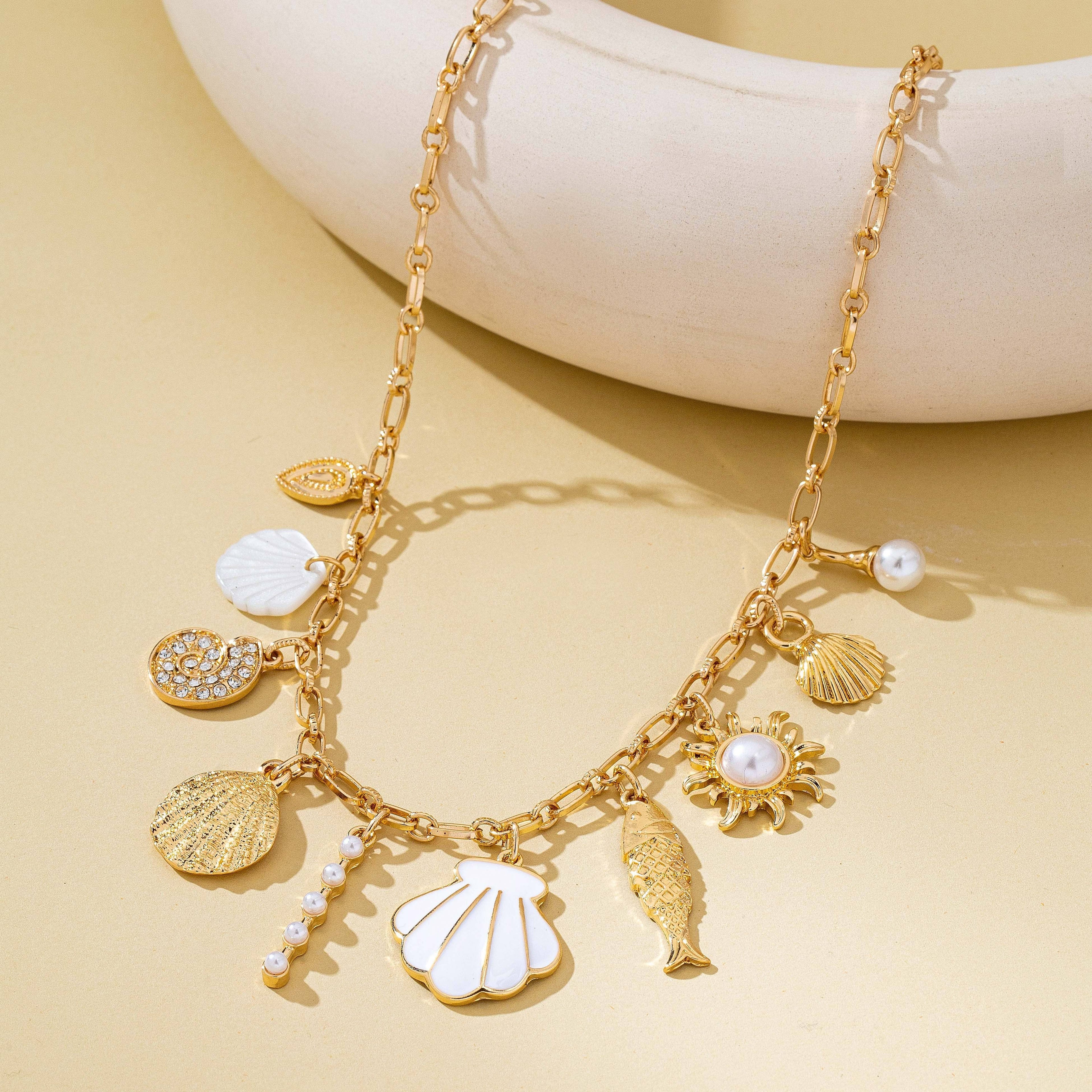 Charm Necklace-Ocean Seashell Fish Pearl | 80N92949