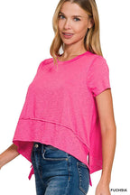 Shark Bite Side Slit Short Sleeve Top