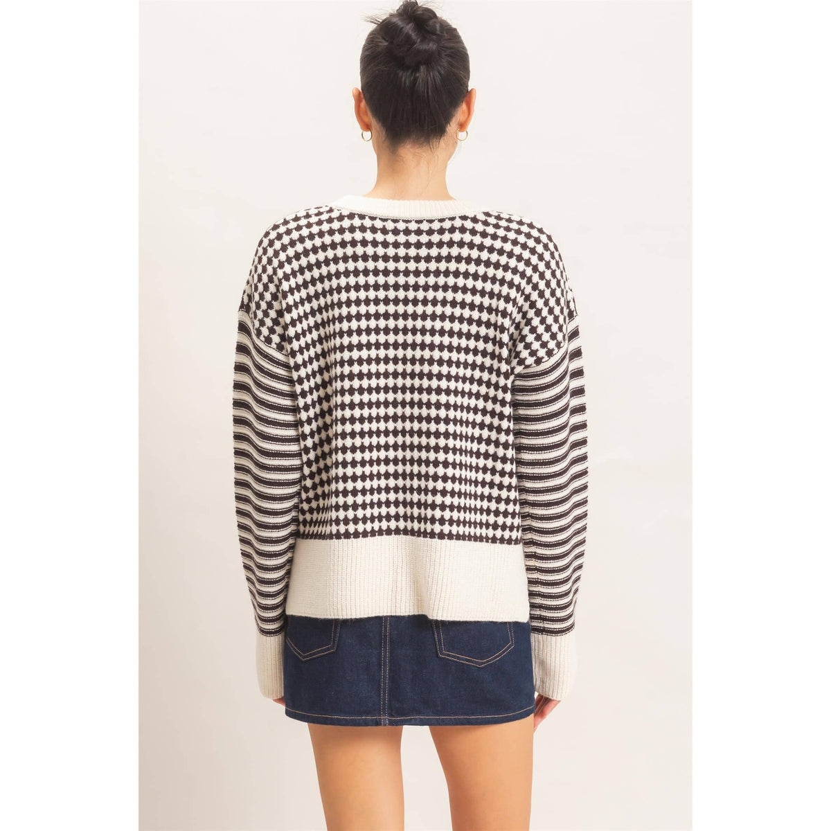 Mixed Pattern Long Sleeve Sweater