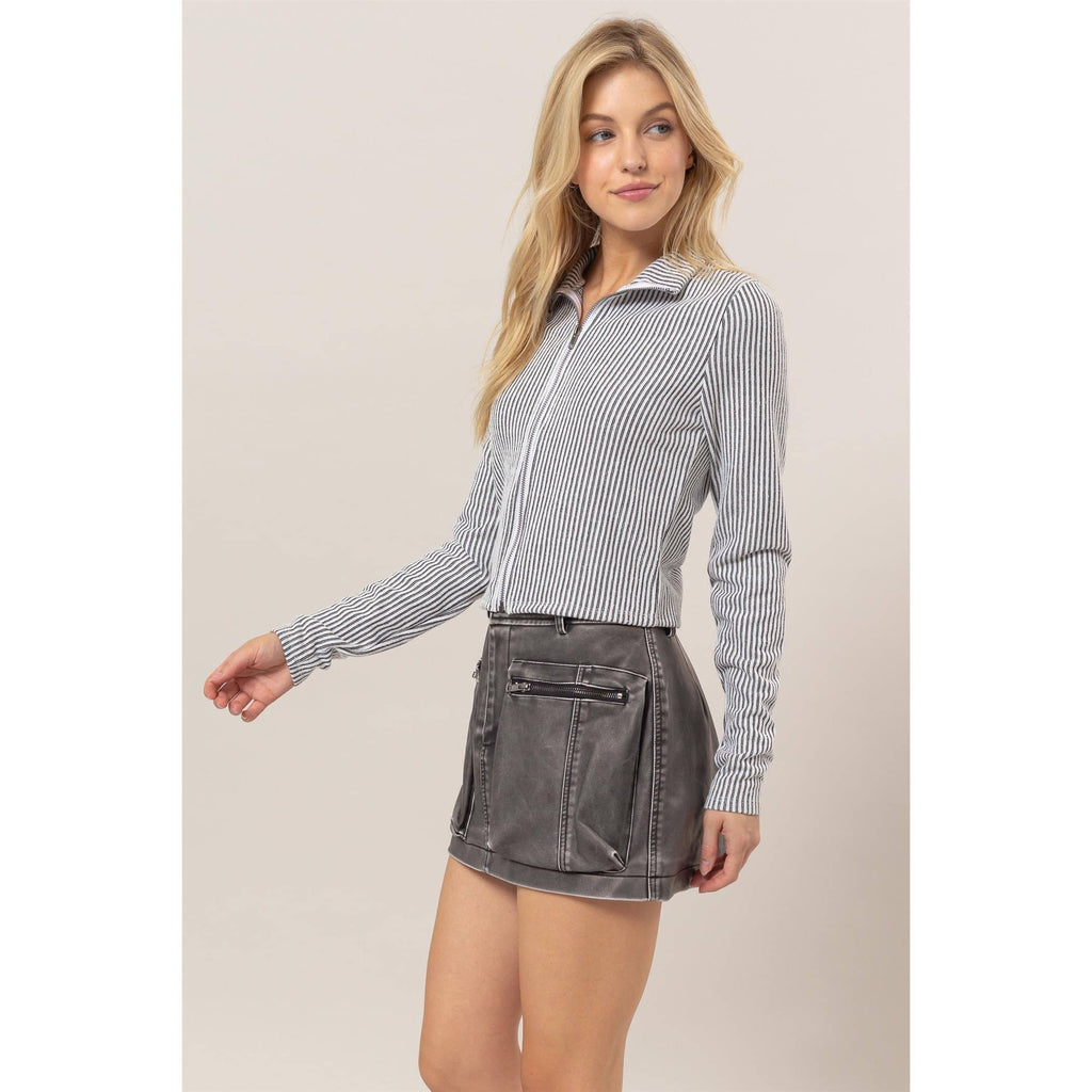 Striped Zip-Up Knit Top