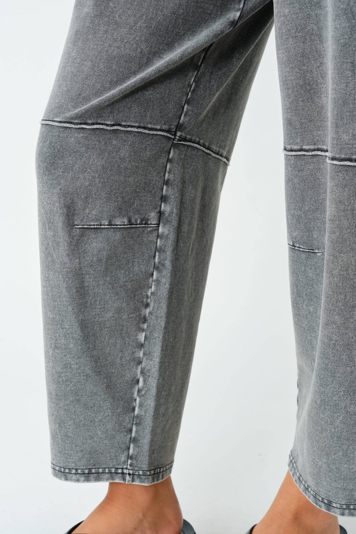 Cotton Blend Mineral Wash Cropped Straight Leg Pants