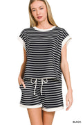 Stripe Contrast Trim Top & Shorts Set