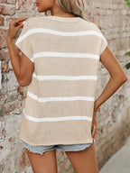 Striped Short Sleeve Knit Sweater Casual Summer Top