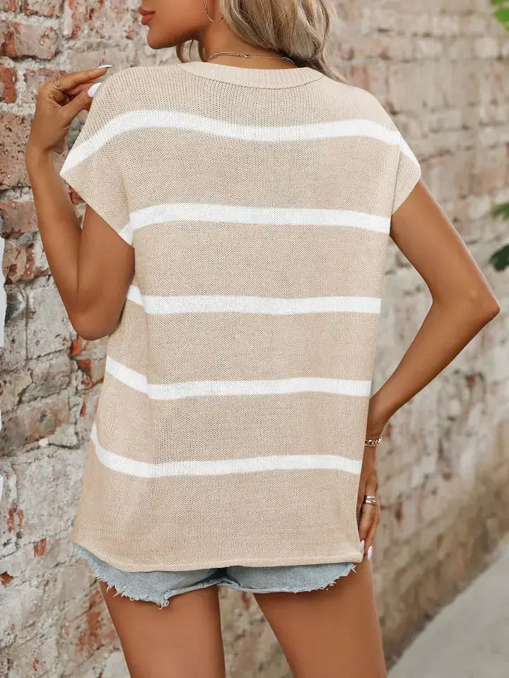 Striped Short Sleeve Knit Sweater Casual Summer Top