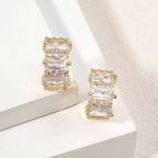 14K Gold Dipped Geometric CZ Baguette Huggie Hoop Earrings