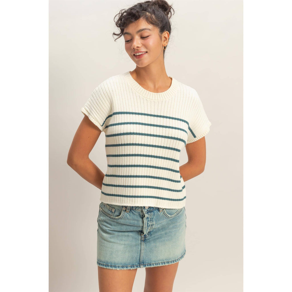 Sleeveless Ribbed Striped Knit Top