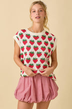 Strawberry Oversized Sleeveless Sweater Knit Top
