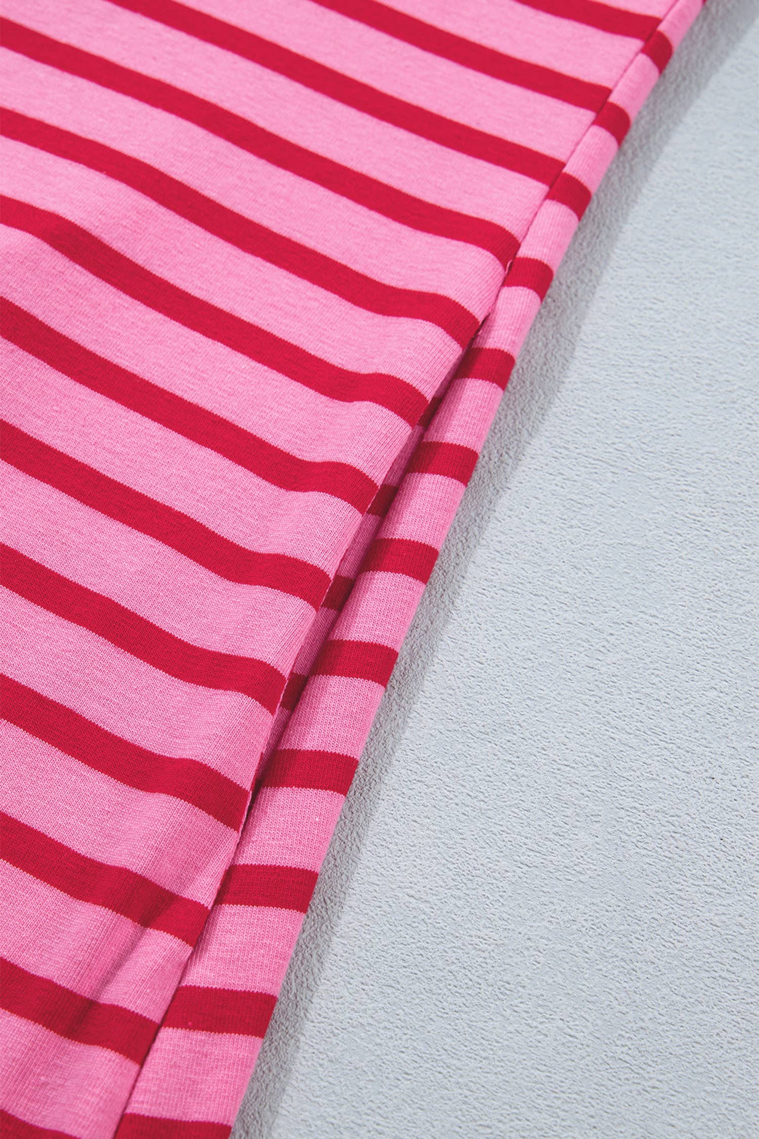 Striped Short Sleeve Scalloped Trim Side Slit Dress (S-XL)