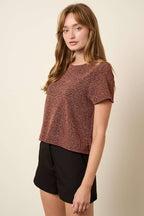 T10373B - GEO PATTERN METALLIC SHORT SLEEVE TOP