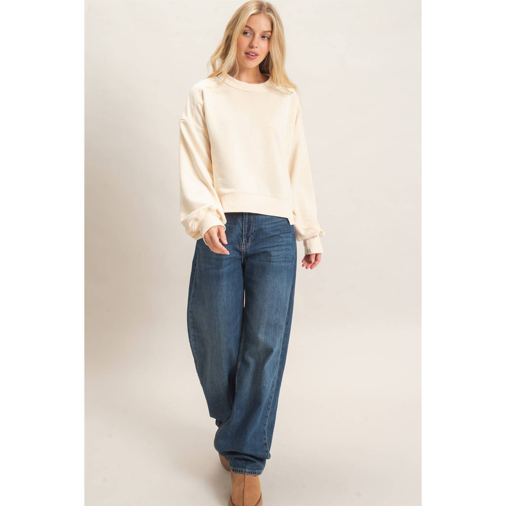 Ribbed Crew Neck Sweatshirt