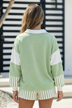 Striped Long Sleeve Shift Fit Two Piece Shorts Set S-4X