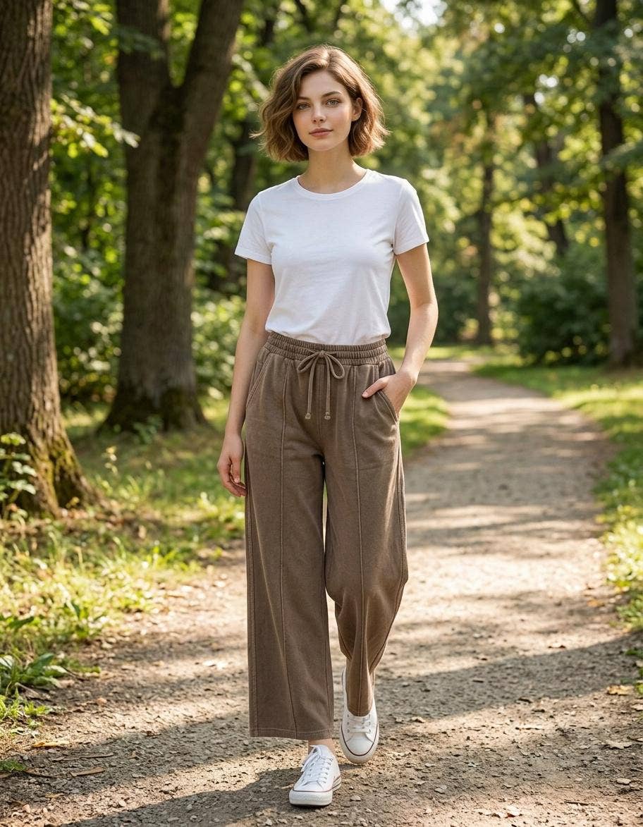 French Terry Wide Leg Pigment Dye & Enzyme Wash Pants
