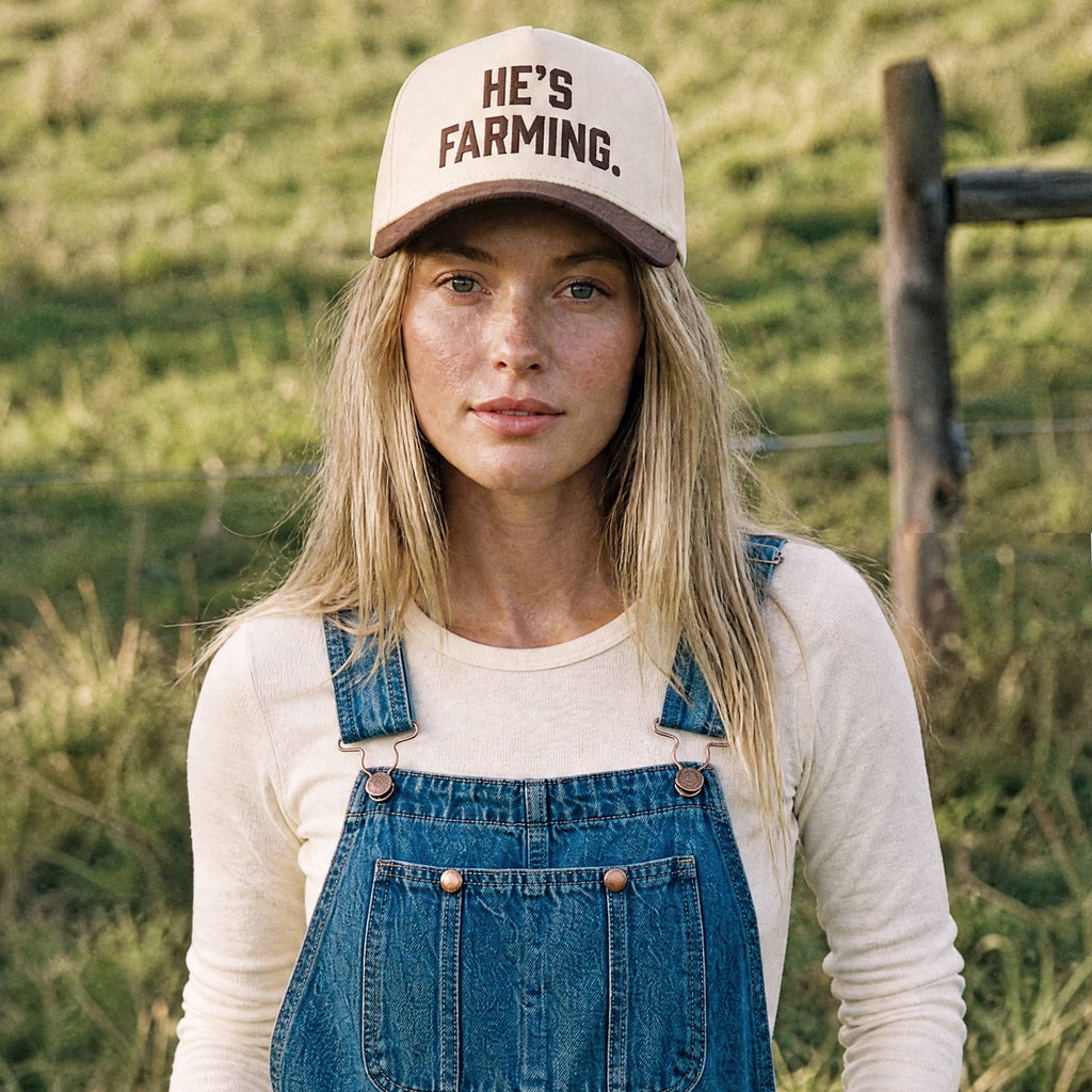 C.C HE'S FARMING Letter Embroidered Two Tone Trucker Hat