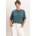 Mineral Wash Waffle Knit Pocket Top