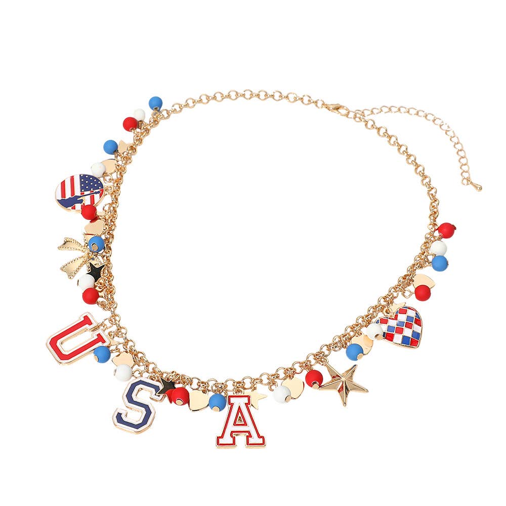 American USA Flag Star Necklace