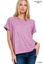 Soft Melange Folded Sleeve Round Neck Top - Zenana