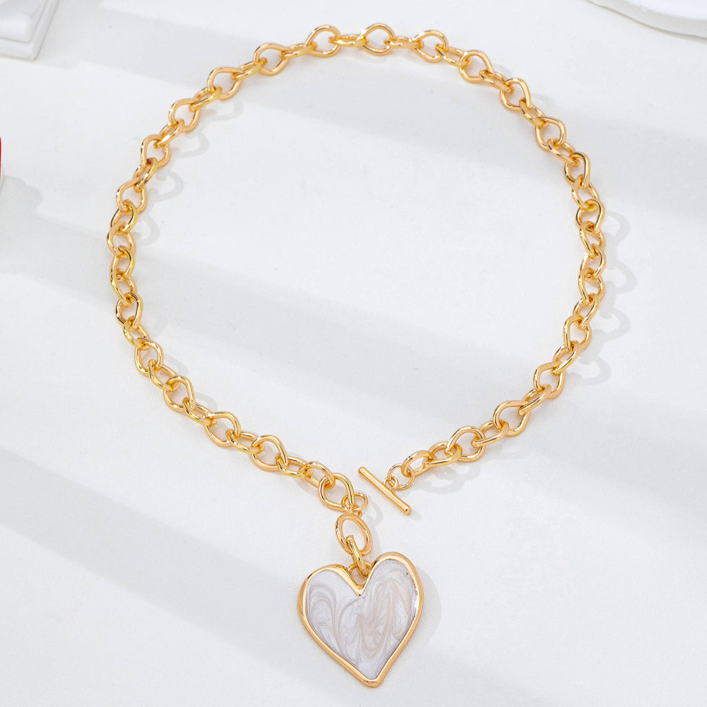 White Inlay Heart Toggle Necklace | 80N93050