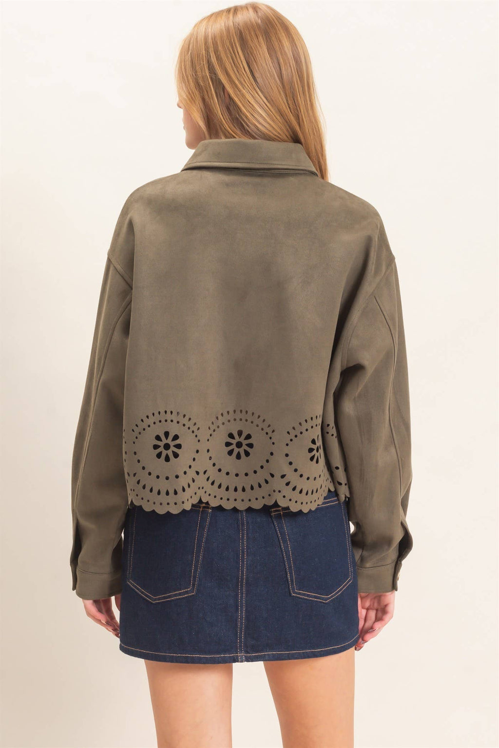 Suede Jacket With Laser Cut Hem