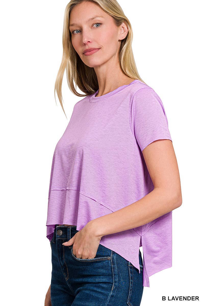 Shark Bite Side Slit Short Sleeve Top