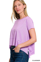 Shark Bite Side Slit Short Sleeve Top
