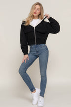 Long Sleeve Hoodie Inside Fur Corduroy Zip Up Jacket