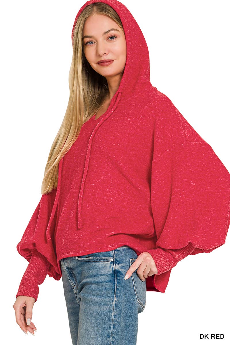 Soft Brushed Hacci Cropped Balloon Sleeve Hoodie Zenana