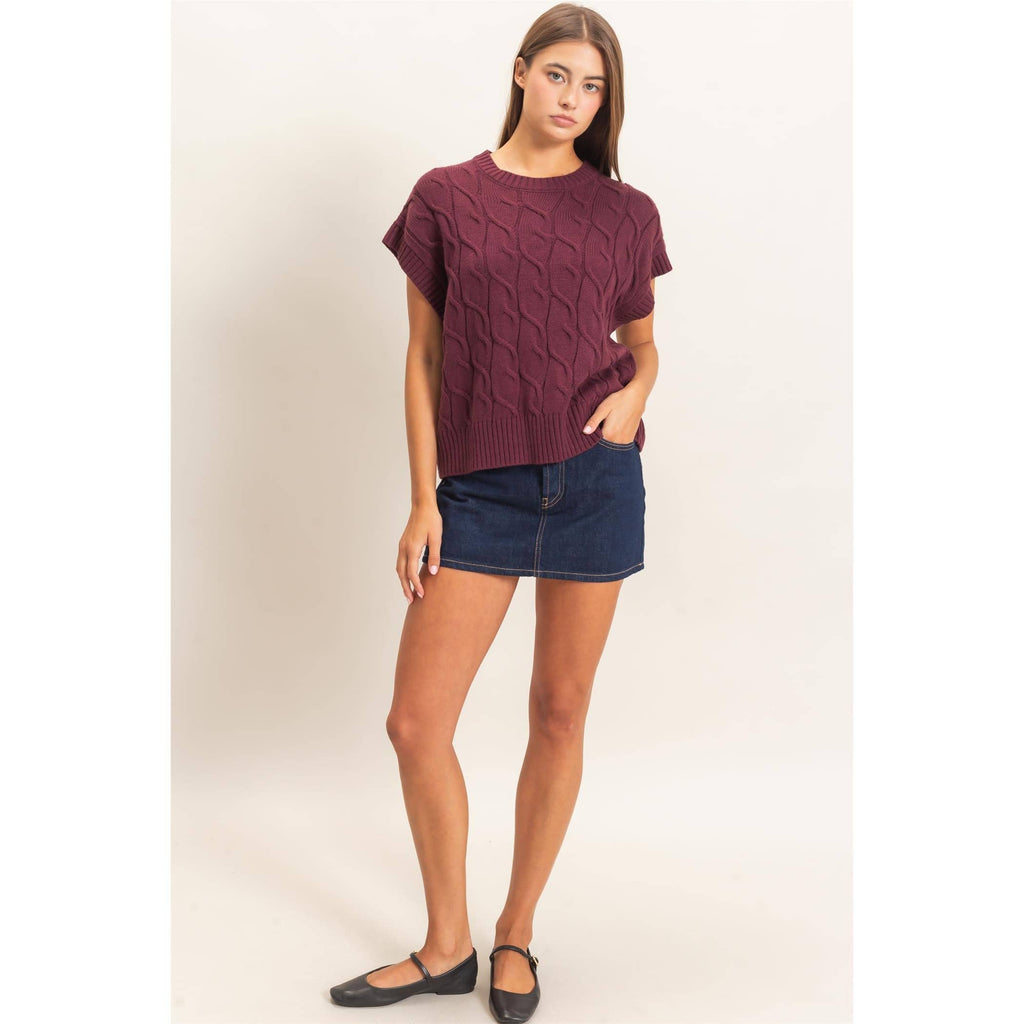 Cable Knit Cap Sleeve Sweater