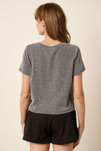 T10373B - GEO PATTERN METALLIC SHORT SLEEVE TOP